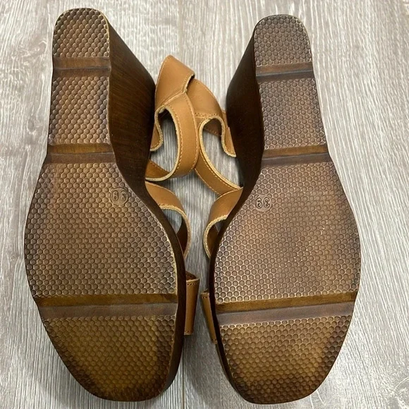 NEW Christian Di Riccio Made In Italy Leather Wedge Platform Sandals Cognac 39 - Picture 7 of 14
